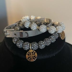 Set of three bracelets Silver Mesh and two beaded stretch bracelets